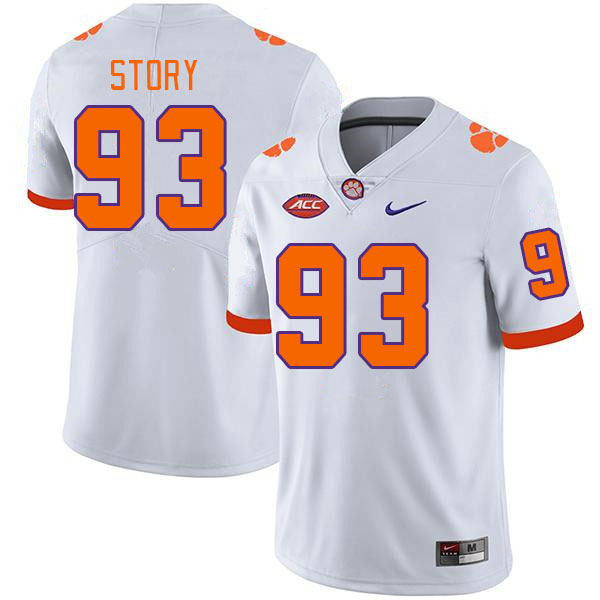 Men #93 Caden Story Clemson Tigers College Football Jerseys Stitched-White